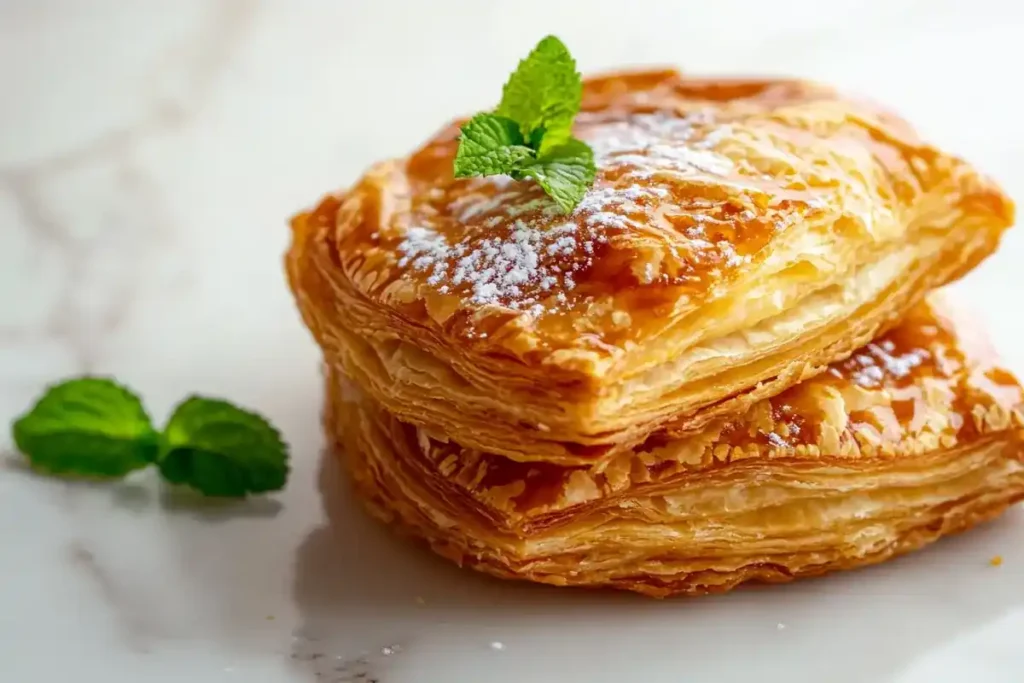 Close-up of golden-brown Gipfeli pastries on white marble