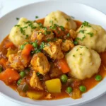 Bisquick dumplings in simmering chicken broth