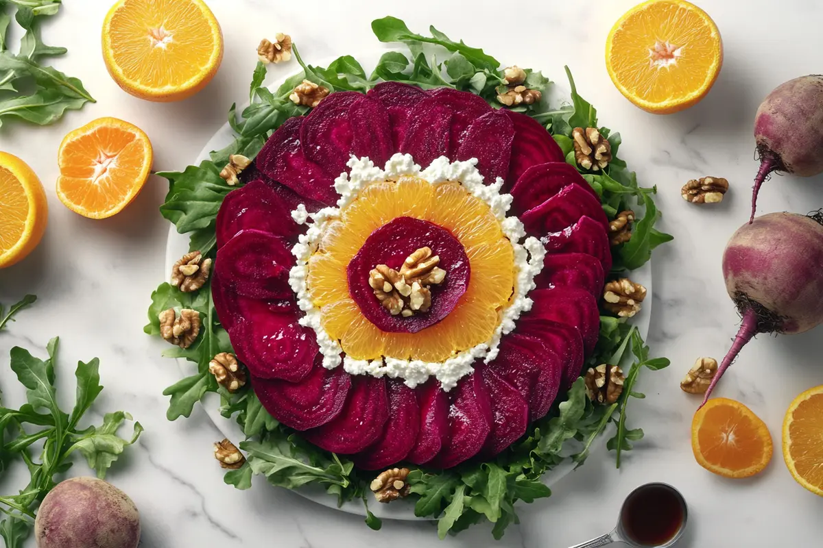 Beet salad with goat cheese and walnuts