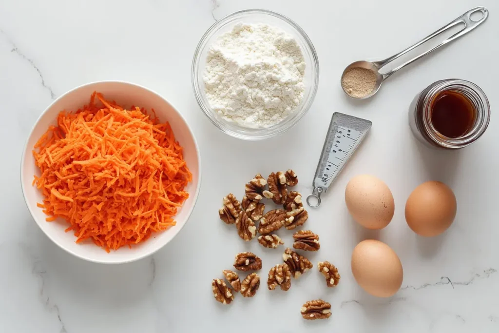 Key baking ingredients on a marble countertop