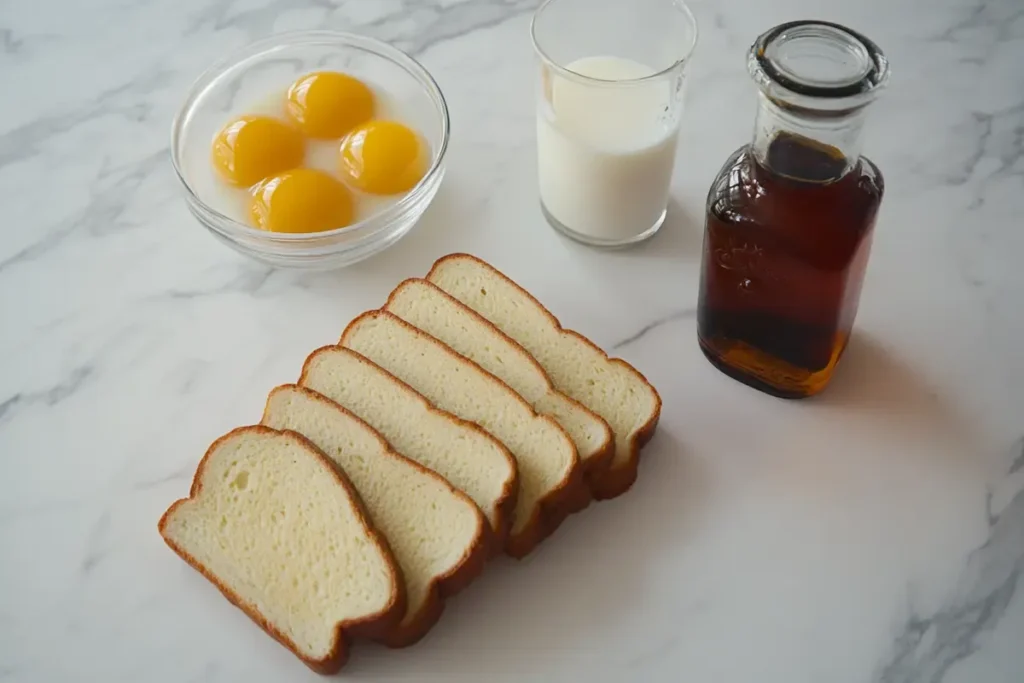 Ingredients for Cracker Barrel French toast on a marble counter