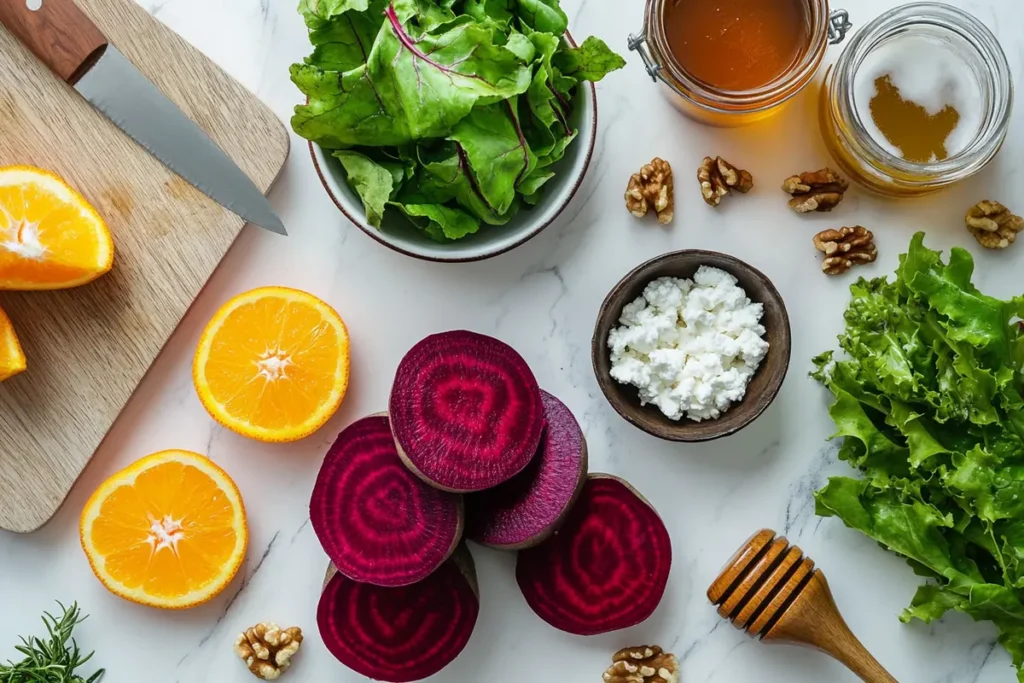 Fresh beet salad components