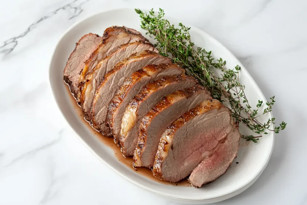 Sliced Bottom Round Roast on Serving Platter