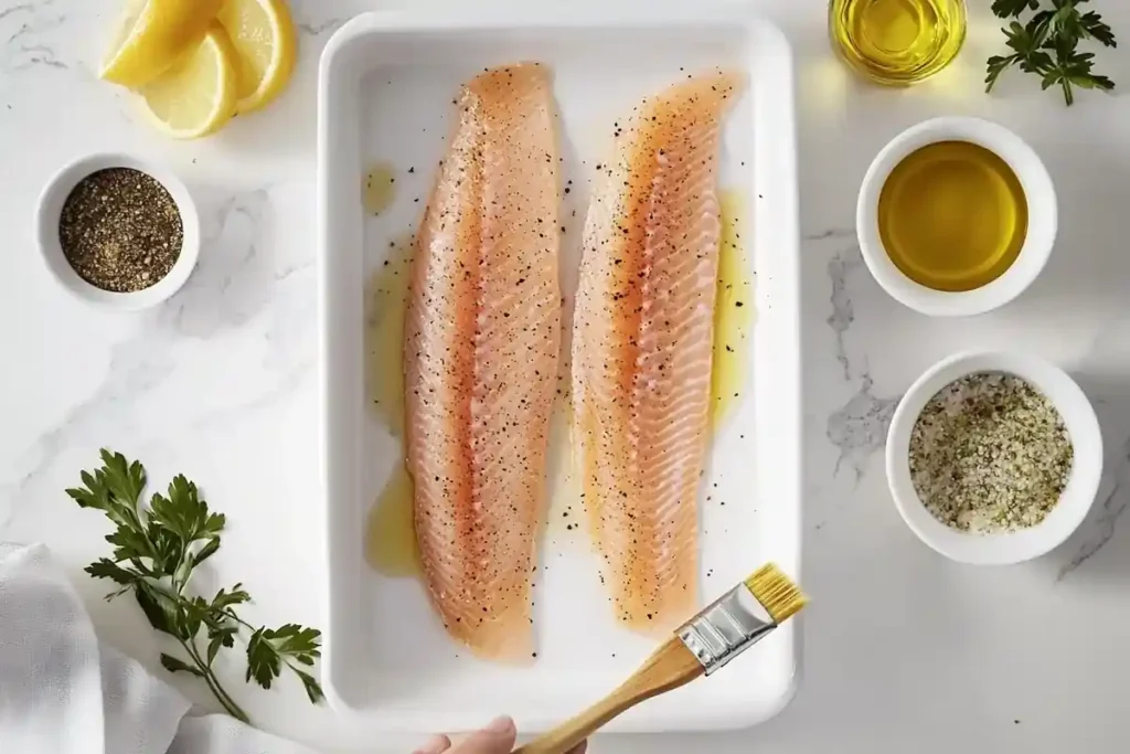 Fish fillets being coated with homemade Hillbilly Fish Fry Seasoning