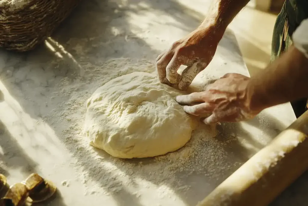 Ingredients for artisan Italian bread on marble