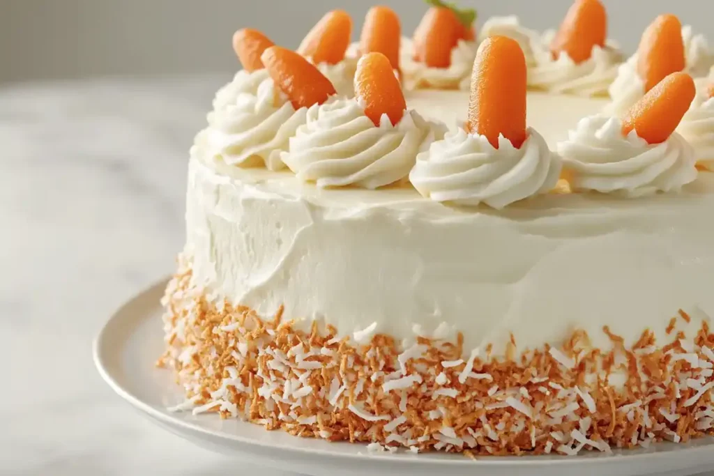 Fully Decorated Carrot Cake on White Marble