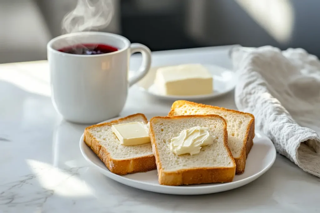 Slices of toasted bread served with butter and jam on a plate