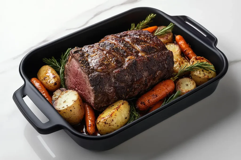 Bottom Round Roast with Vegetables in Roasting Pan