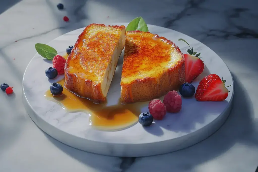 French toast variations on a marble plate with toppings