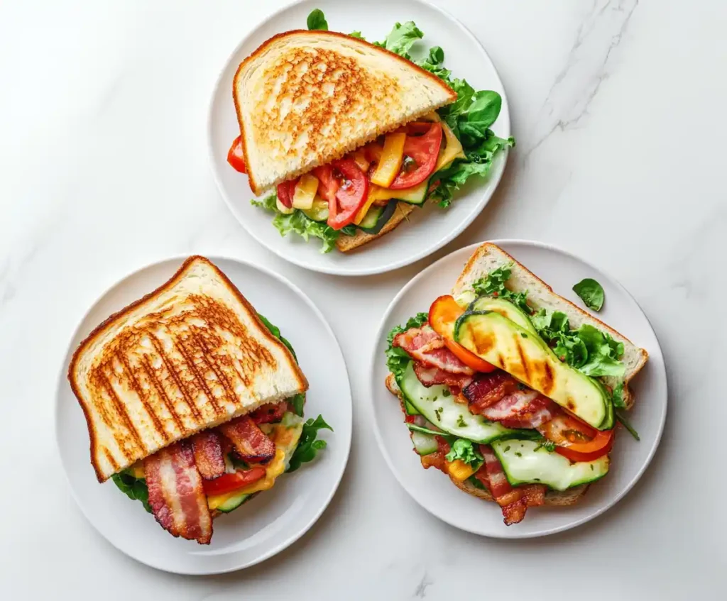 Comparison of grilled cheese, BLT, and veggie sandwich