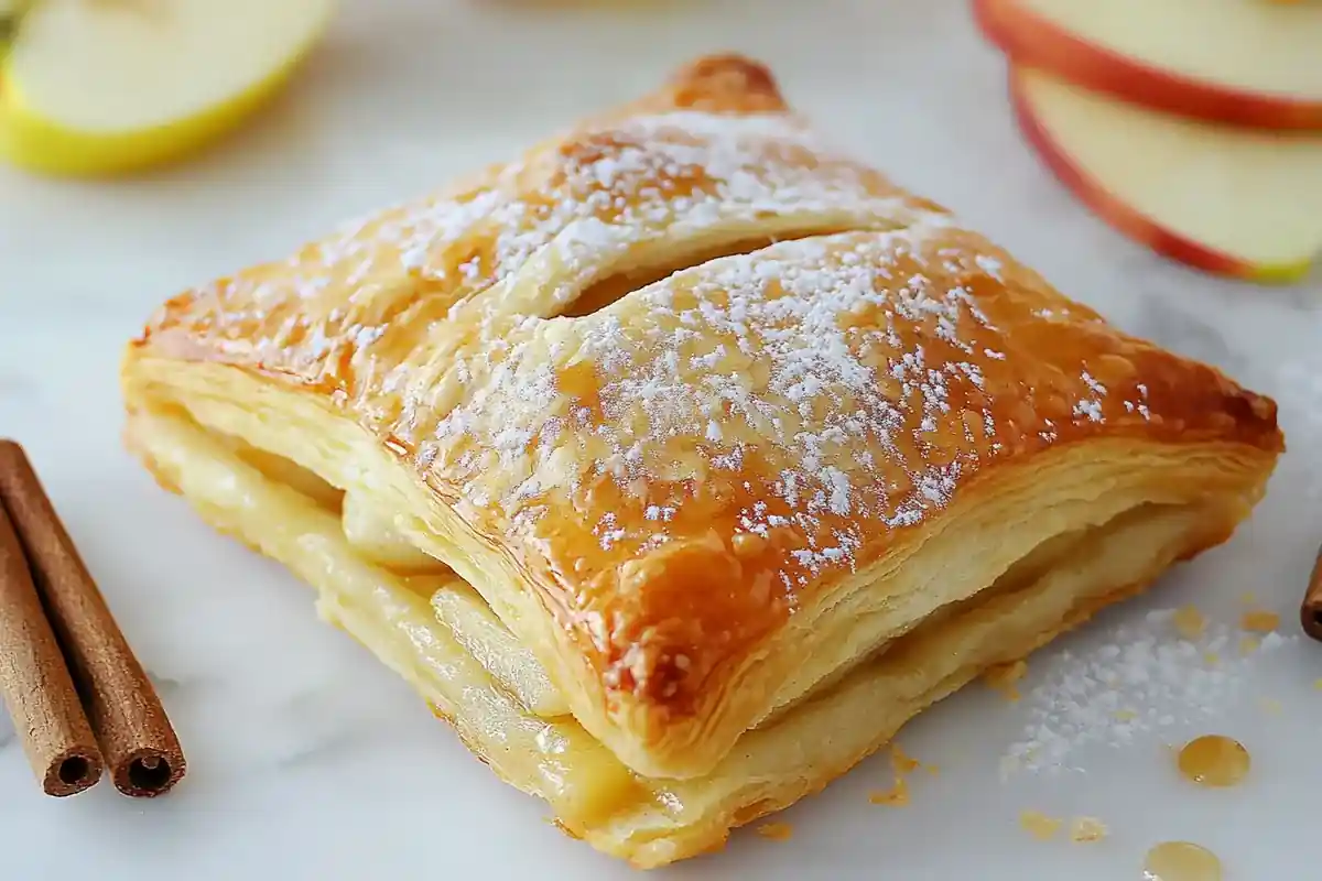 Golden Apple Puff Pastry with caramelized apple filling.