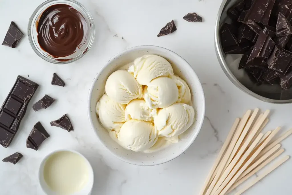 Ingredients for making homemade Eskimo Pie popsicles	