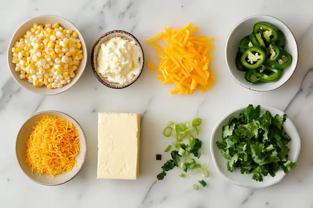 Fresh ingredients for making corn dip with cream cheese	