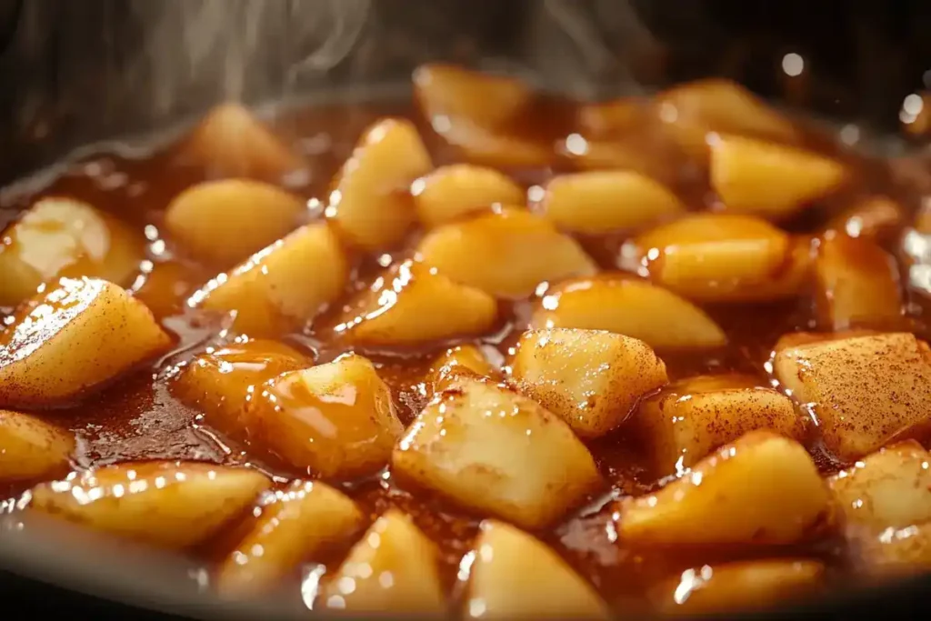 Cooking Apple Filling in a Skillet for Puff Pastry