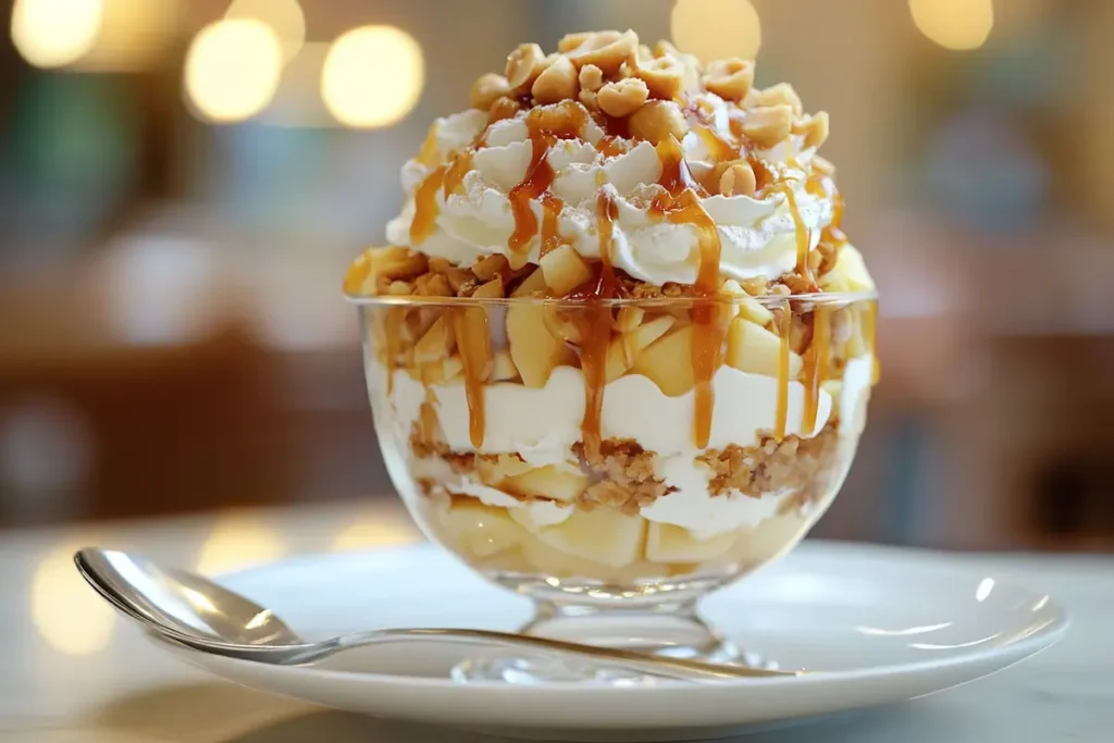 A serving of Taffy Apple Salad in a dessert cup.